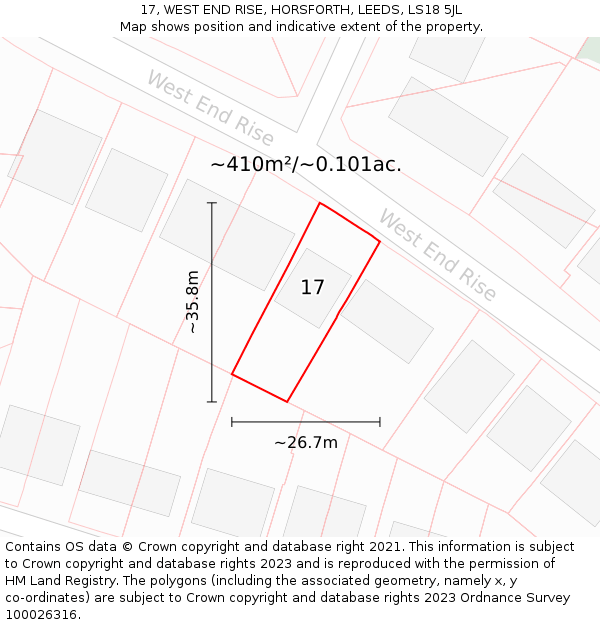 17, WEST END RISE, HORSFORTH, LEEDS, LS18 5JL: Plot and title map