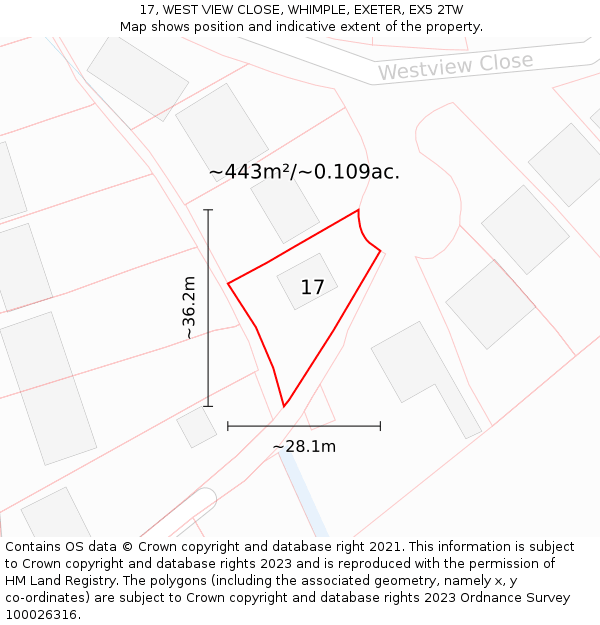 17, WEST VIEW CLOSE, WHIMPLE, EXETER, EX5 2TW: Plot and title map