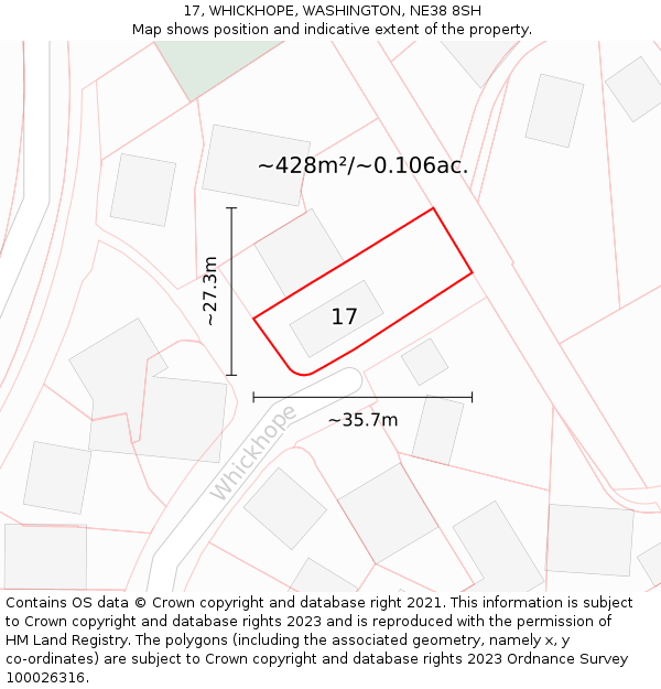 17, WHICKHOPE, WASHINGTON, NE38 8SH: Plot and title map