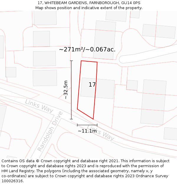 17, WHITEBEAM GARDENS, FARNBOROUGH, GU14 0PS: Plot and title map