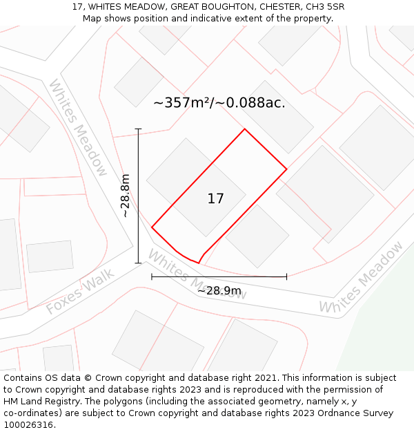 17, WHITES MEADOW, GREAT BOUGHTON, CHESTER, CH3 5SR: Plot and title map