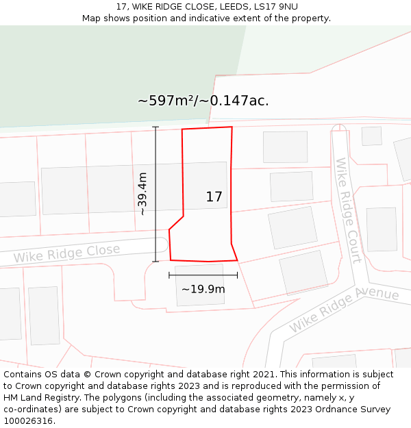 17, WIKE RIDGE CLOSE, LEEDS, LS17 9NU: Plot and title map