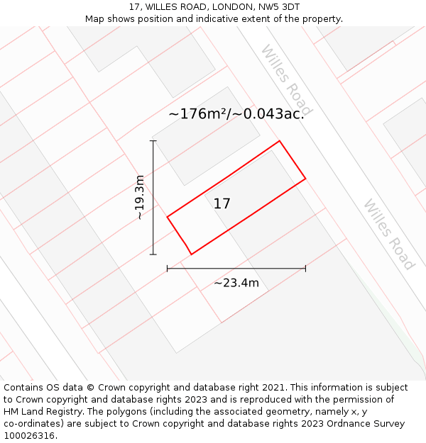 17, WILLES ROAD, LONDON, NW5 3DT: Plot and title map