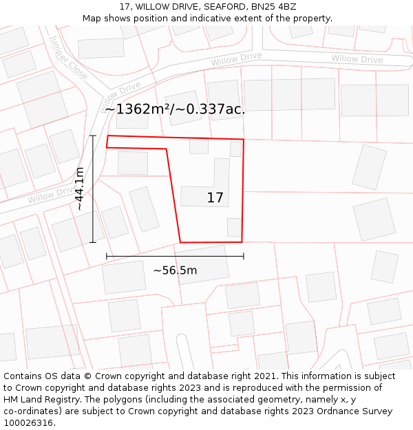 17, WILLOW DRIVE, SEAFORD, BN25 4BZ: Plot and title map