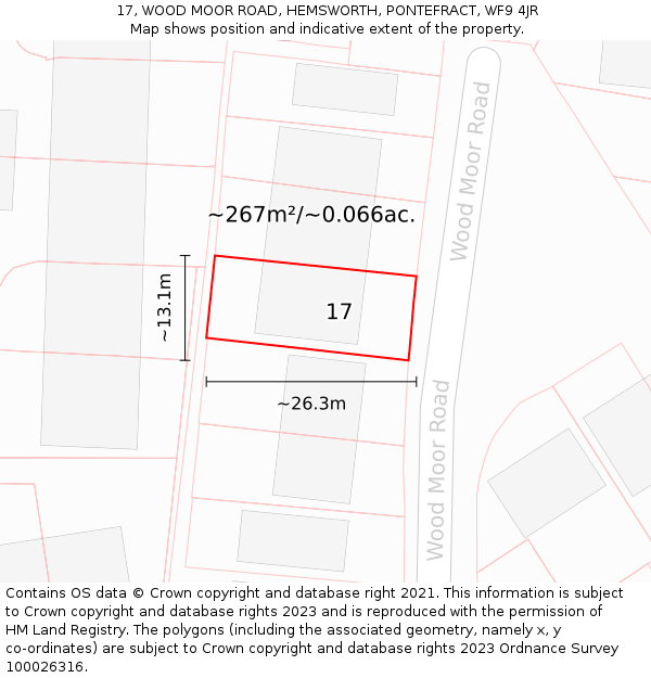 17, WOOD MOOR ROAD, HEMSWORTH, PONTEFRACT, WF9 4JR: Plot and title map