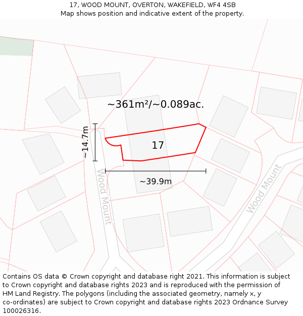 17, WOOD MOUNT, OVERTON, WAKEFIELD, WF4 4SB: Plot and title map