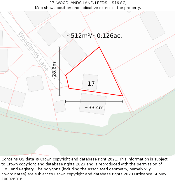 17, WOODLANDS LANE, LEEDS, LS16 8GJ: Plot and title map