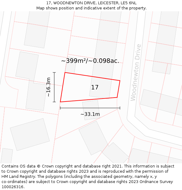 17, WOODNEWTON DRIVE, LEICESTER, LE5 6NL: Plot and title map