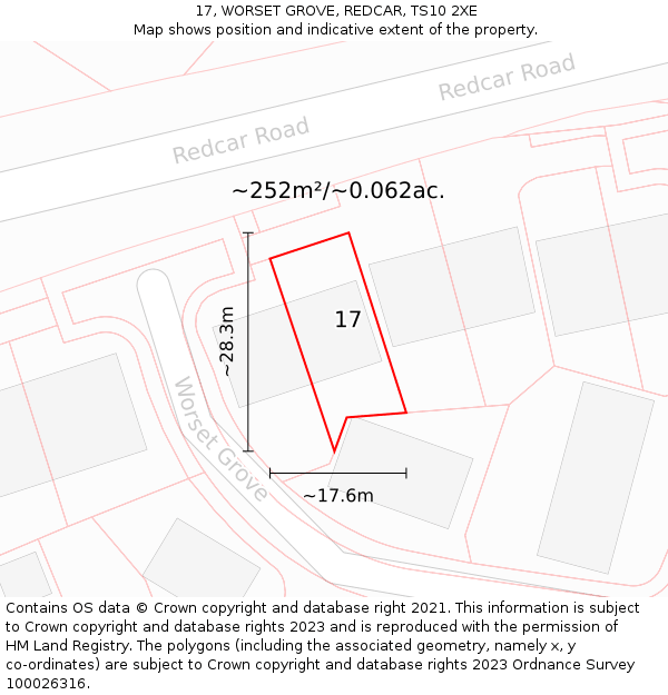 17, WORSET GROVE, REDCAR, TS10 2XE: Plot and title map