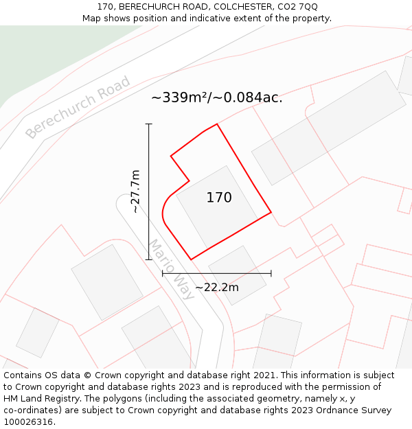 170, BERECHURCH ROAD, COLCHESTER, CO2 7QQ: Plot and title map