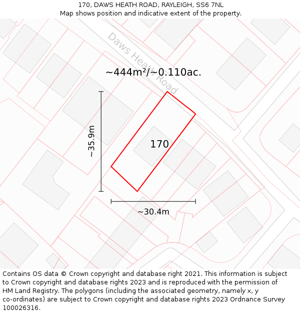 170, DAWS HEATH ROAD, RAYLEIGH, SS6 7NL: Plot and title map