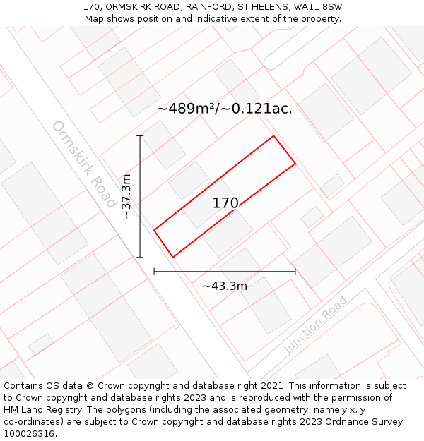 170, ORMSKIRK ROAD, RAINFORD, ST HELENS, WA11 8SW: Plot and title map