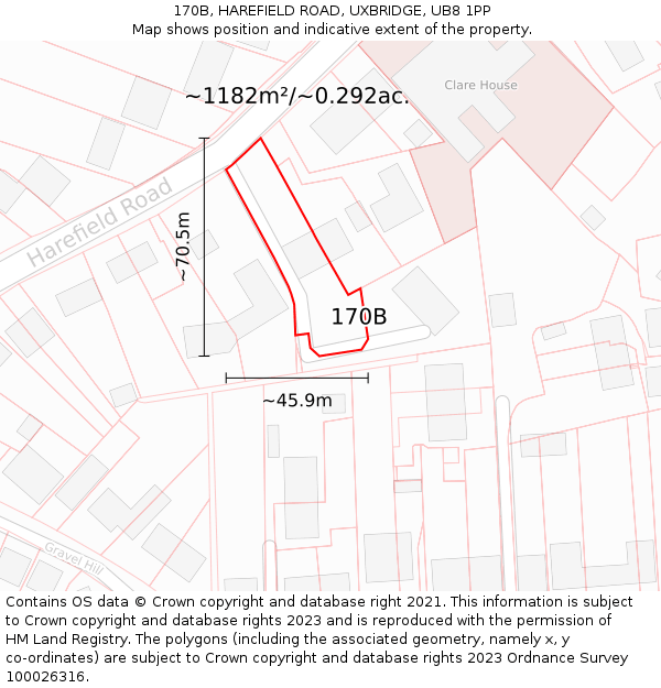 170B, HAREFIELD ROAD, UXBRIDGE, UB8 1PP: Plot and title map