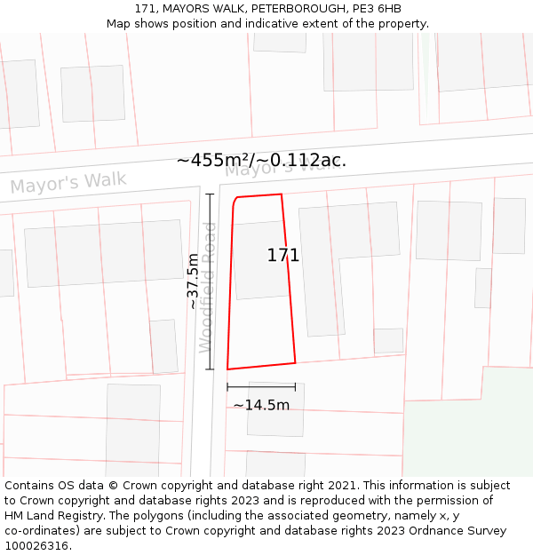 171, MAYORS WALK, PETERBOROUGH, PE3 6HB: Plot and title map