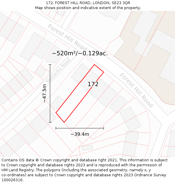 172, FOREST HILL ROAD, LONDON, SE23 3QR: Plot and title map