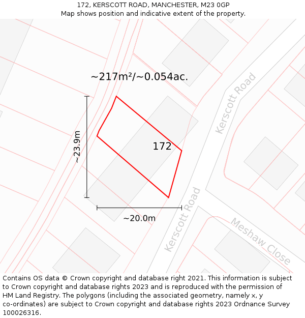 172, KERSCOTT ROAD, MANCHESTER, M23 0GP: Plot and title map