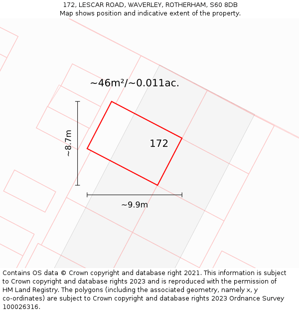 172, LESCAR ROAD, WAVERLEY, ROTHERHAM, S60 8DB: Plot and title map