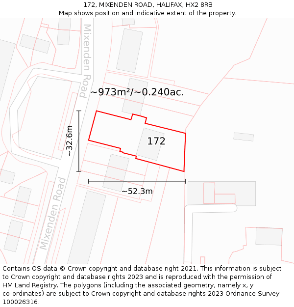 172, MIXENDEN ROAD, HALIFAX, HX2 8RB: Plot and title map