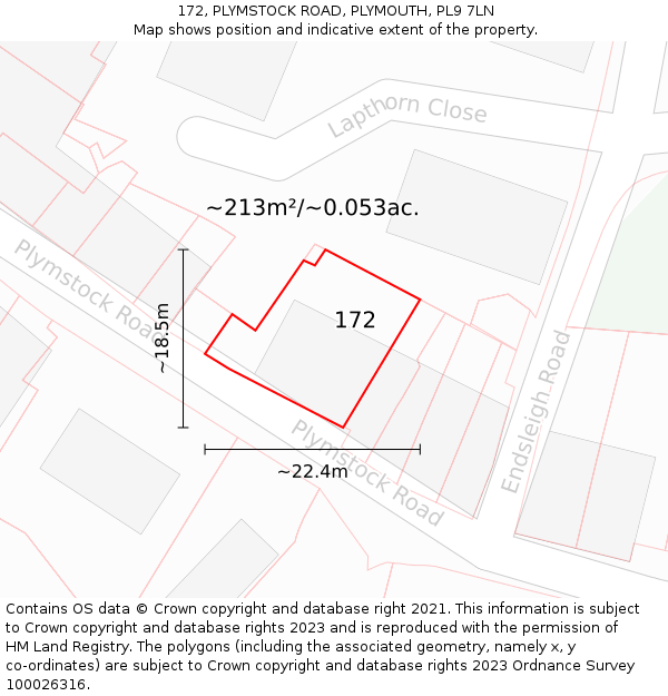 172, PLYMSTOCK ROAD, PLYMOUTH, PL9 7LN: Plot and title map