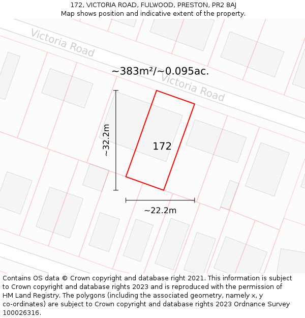 172, VICTORIA ROAD, FULWOOD, PRESTON, PR2 8AJ: Plot and title map