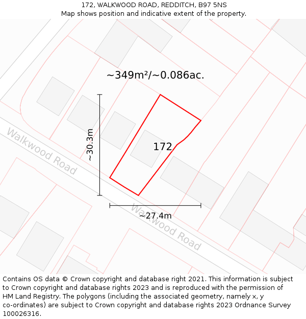 172, WALKWOOD ROAD, REDDITCH, B97 5NS: Plot and title map