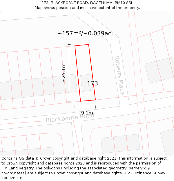 173, BLACKBORNE ROAD, DAGENHAM, RM10 8SL: Plot and title map