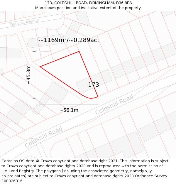 173, COLESHILL ROAD, BIRMINGHAM, B36 8EA: Plot and title map