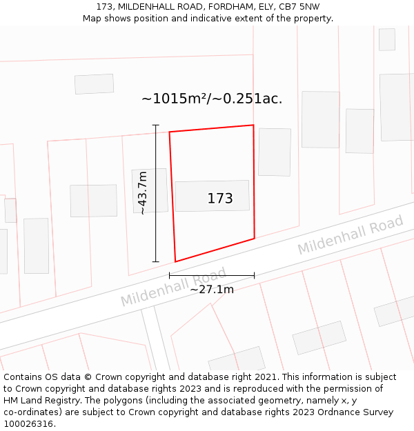 173, MILDENHALL ROAD, FORDHAM, ELY, CB7 5NW: Plot and title map