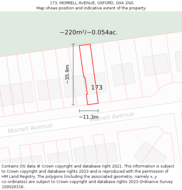 173, MORRELL AVENUE, OXFORD, OX4 1NG: Plot and title map