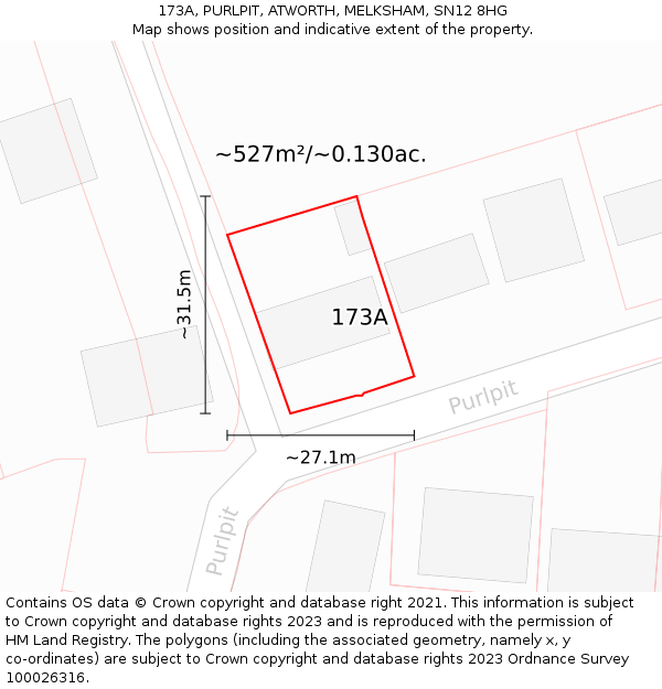 173A, PURLPIT, ATWORTH, MELKSHAM, SN12 8HG: Plot and title map