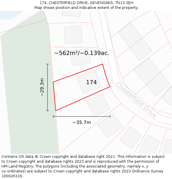 174, CHESTERFIELD DRIVE, SEVENOAKS, TN13 2EH: Plot and title map