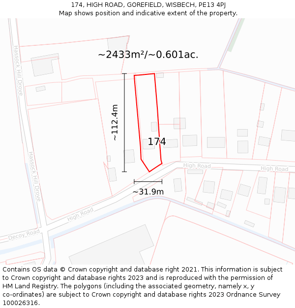 174, HIGH ROAD, GOREFIELD, WISBECH, PE13 4PJ: Plot and title map