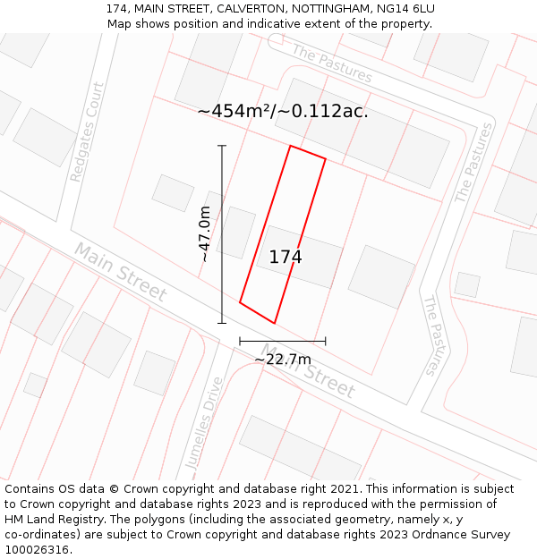 174, MAIN STREET, CALVERTON, NOTTINGHAM, NG14 6LU: Plot and title map