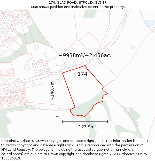 174, SLAD ROAD, STROUD, GL5 1RJ: Plot and title map