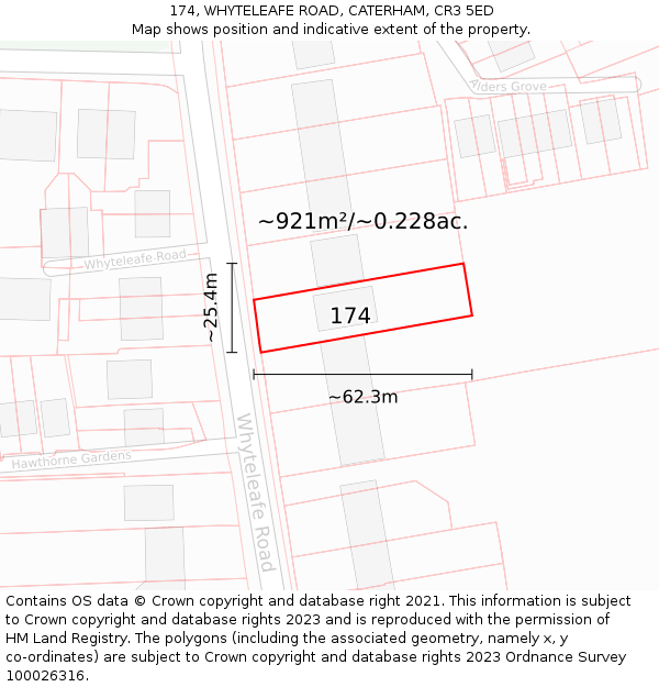 174, WHYTELEAFE ROAD, CATERHAM, CR3 5ED: Plot and title map