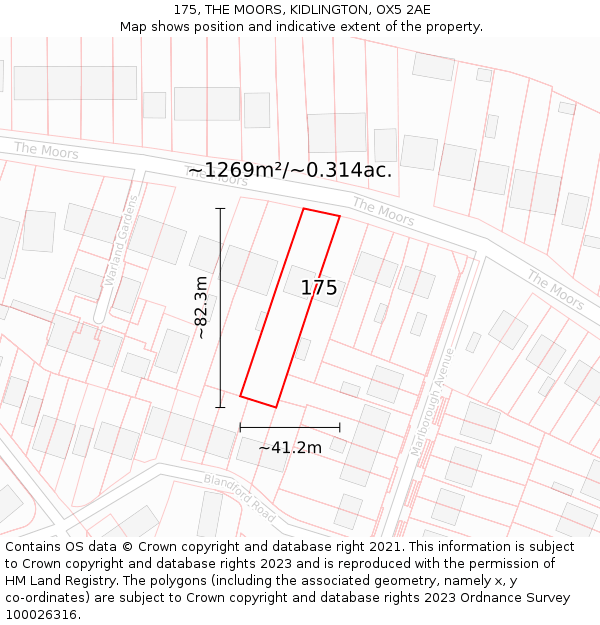 175, THE MOORS, KIDLINGTON, OX5 2AE: Plot and title map