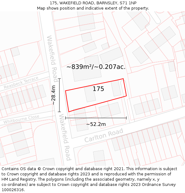 175, WAKEFIELD ROAD, BARNSLEY, S71 1NP: Plot and title map