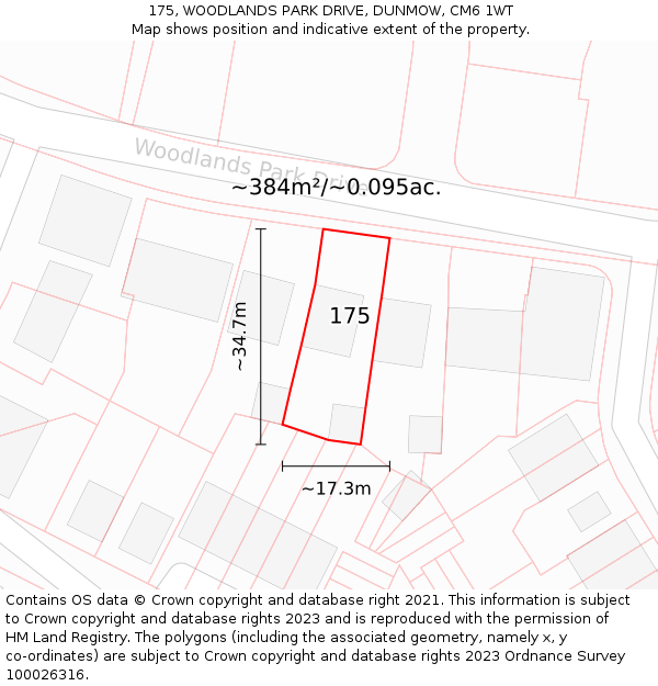 175, WOODLANDS PARK DRIVE, DUNMOW, CM6 1WT: Plot and title map