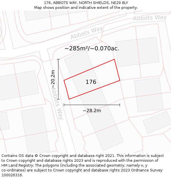 176, ABBOTS WAY, NORTH SHIELDS, NE29 8LY: Plot and title map