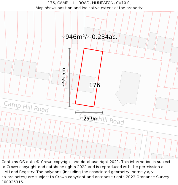 176, CAMP HILL ROAD, NUNEATON, CV10 0JJ: Plot and title map