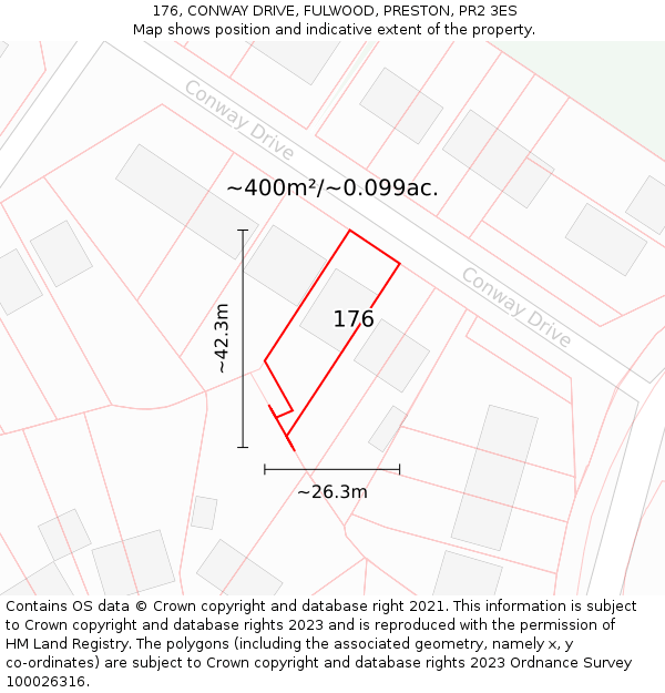 176, CONWAY DRIVE, FULWOOD, PRESTON, PR2 3ES: Plot and title map