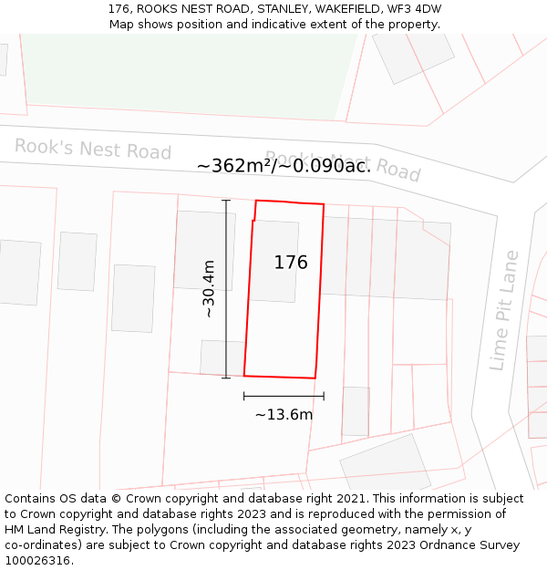 176, ROOKS NEST ROAD, STANLEY, WAKEFIELD, WF3 4DW: Plot and title map