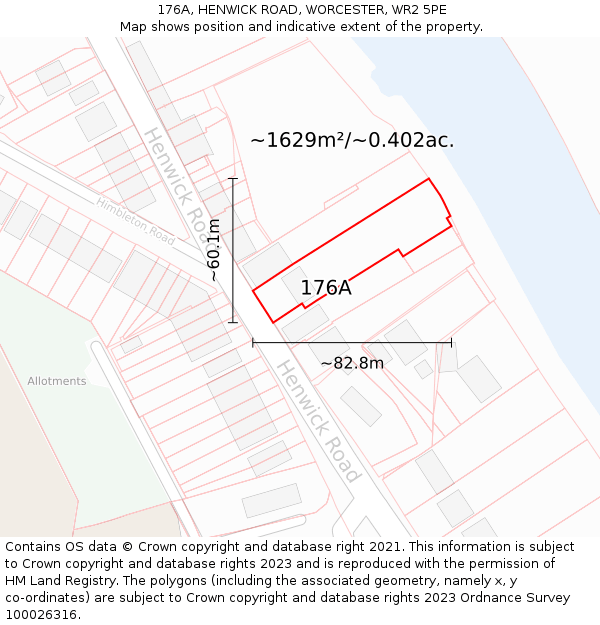 176A, HENWICK ROAD, WORCESTER, WR2 5PE: Plot and title map