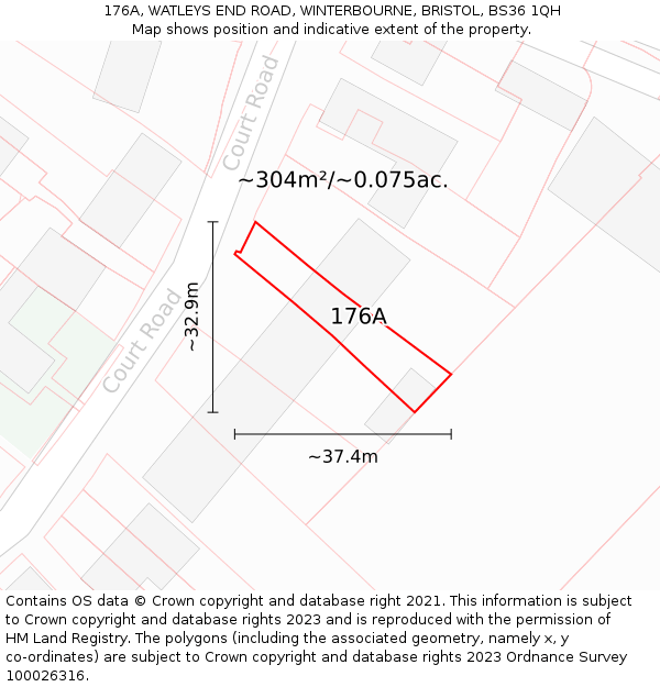 176A, WATLEYS END ROAD, WINTERBOURNE, BRISTOL, BS36 1QH: Plot and title map