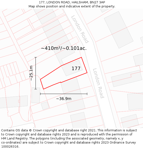 177, LONDON ROAD, HAILSHAM, BN27 3AP: Plot and title map