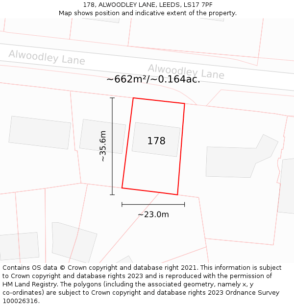 178, ALWOODLEY LANE, LEEDS, LS17 7PF: Plot and title map