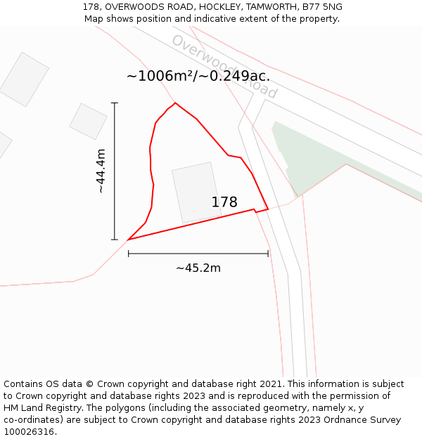 178, OVERWOODS ROAD, HOCKLEY, TAMWORTH, B77 5NG: Plot and title map