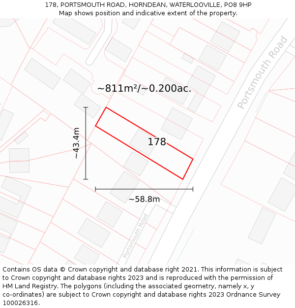 178, PORTSMOUTH ROAD, HORNDEAN, WATERLOOVILLE, PO8 9HP: Plot and title map