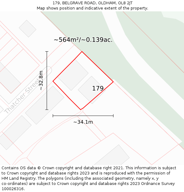 179, BELGRAVE ROAD, OLDHAM, OL8 2JT: Plot and title map