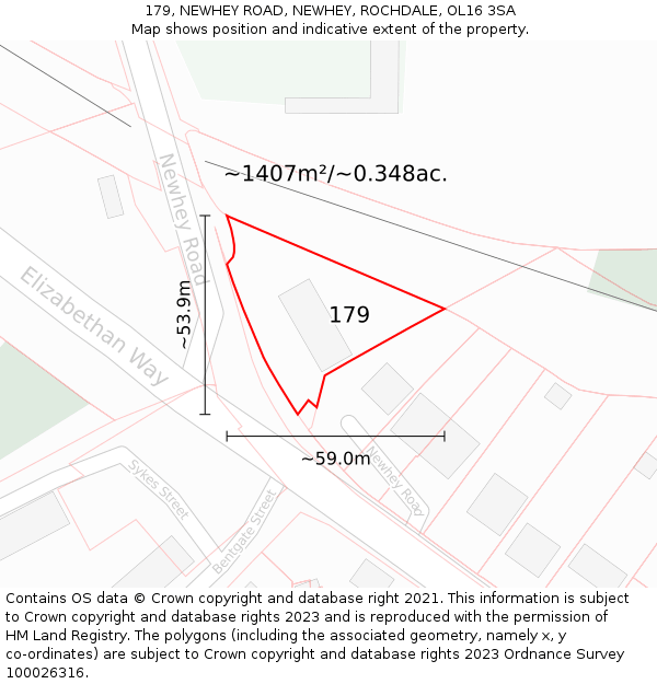 179, NEWHEY ROAD, NEWHEY, ROCHDALE, OL16 3SA: Plot and title map